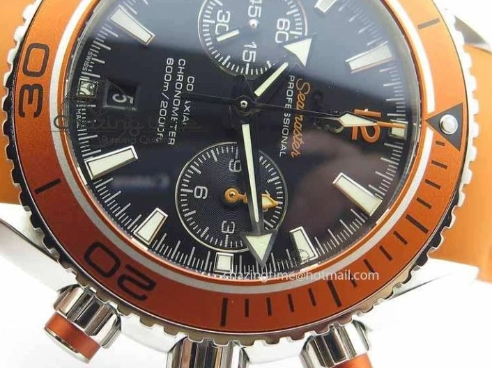 0408 Planet Ocean Master Chrono 45mm SS OM 1:1 Best Edition Black Dial On Orange Rubber Strap A Attractive 8170